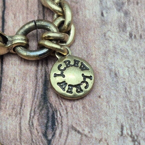 J.Crew Gold Tone Gray & Green Statement Collar Necklace Clear Crystals Bib 20" - Picture 9 of 9